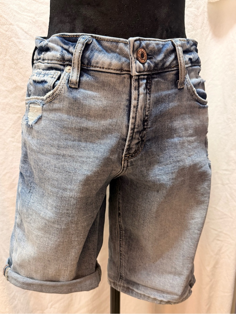Women’s Silver Bermuda length jean Shorts